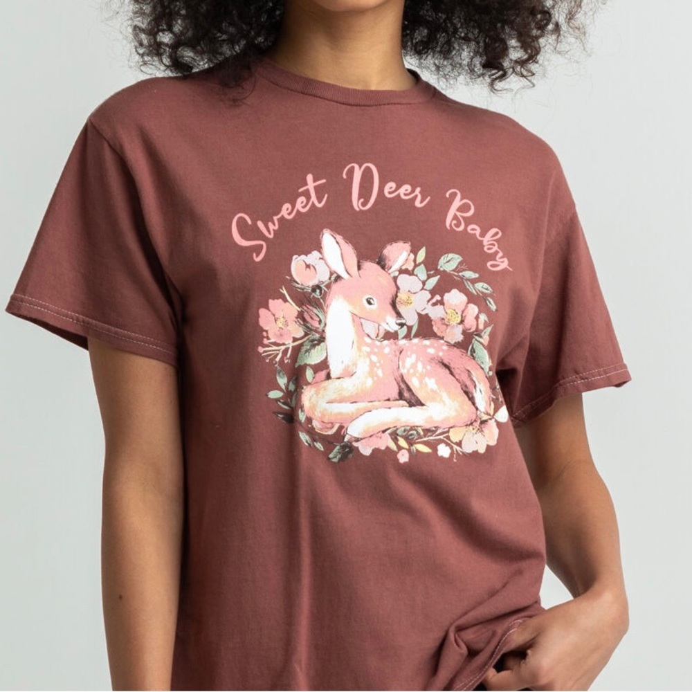 Tillys Full Tilt New adorable kitschy deer graphic tee oversized large nwot L